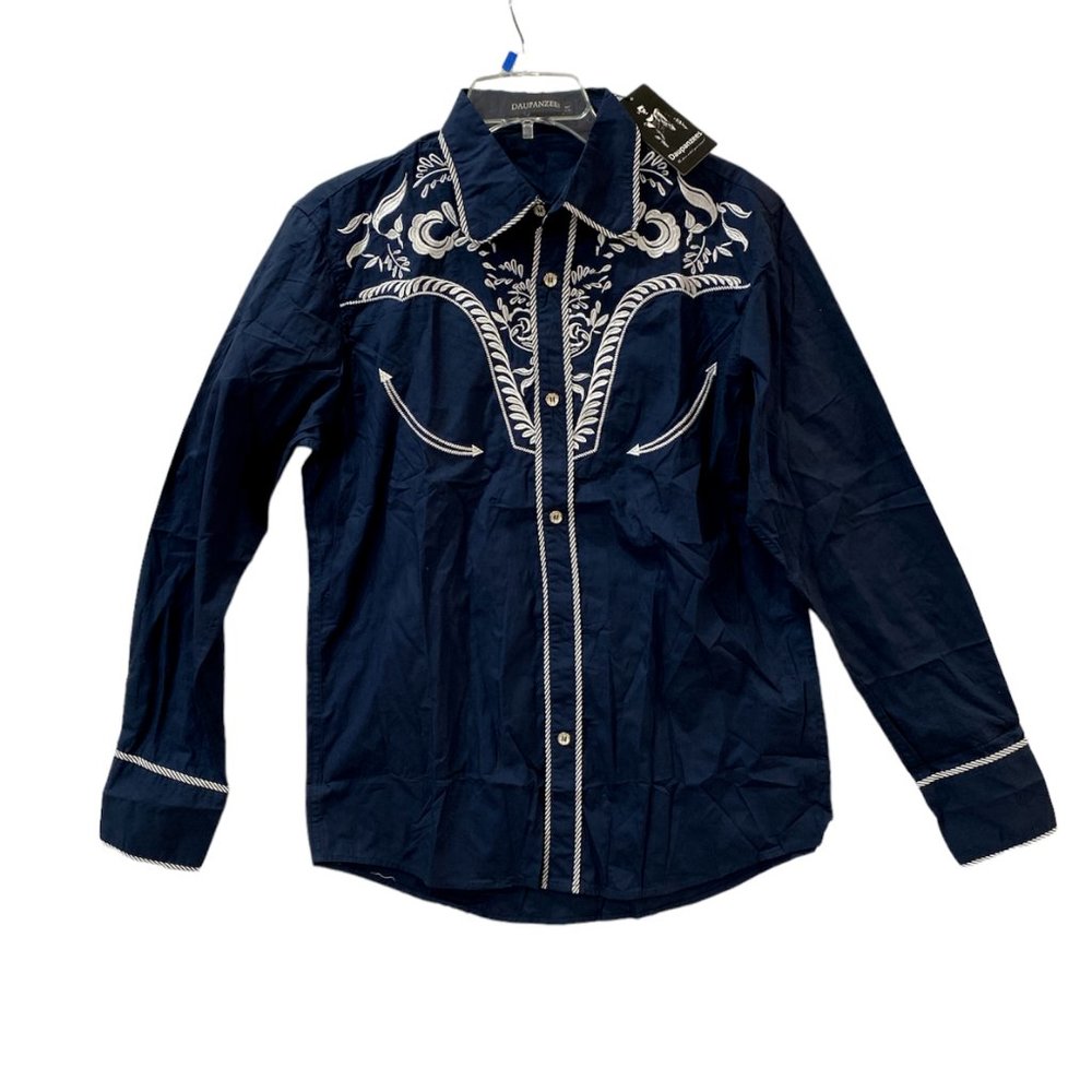 Men's Western Shirt Daupanzees Embroidered Cowboy Button Front Long Sleeve M XL